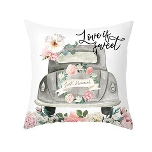 Floral Just Married Decorative Pillow Cover